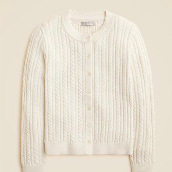 J.Crew Cable-knit crewneck cardigan in merino wool NWOT  Ivory Lace XS. NWT - Picture 4 of 6